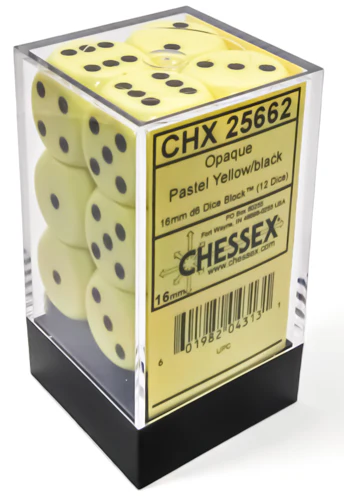Chessex: Pastel Yellow w/ Black - 16mm d6 Dice Set - CHX25662