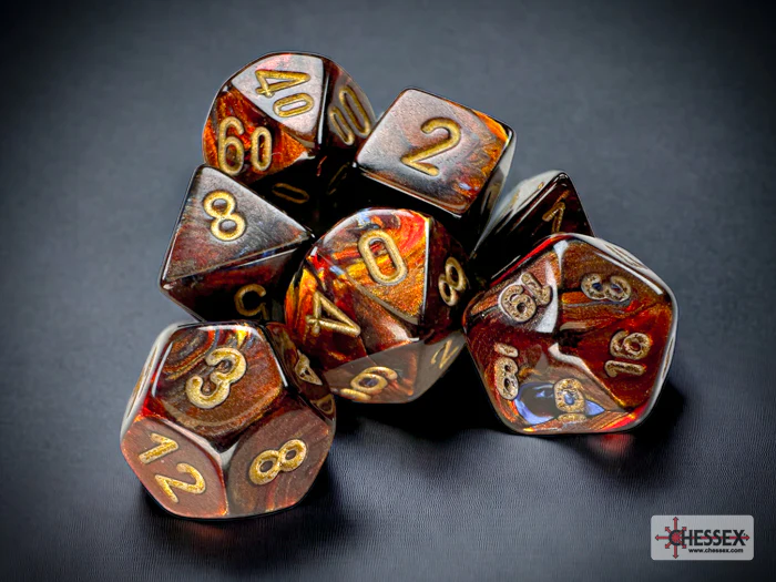 Chessex: Scarab Blue Blood w/ Gold - Mini Polyhedral Dice Set (7) - CHX20419
