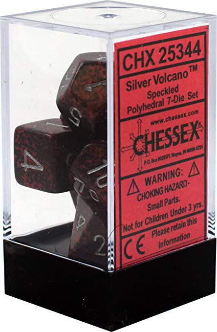 Chessex: Speckled Silver Volcano Red w/ Blue - Polyhedral Dice Set (7) - CHX25344