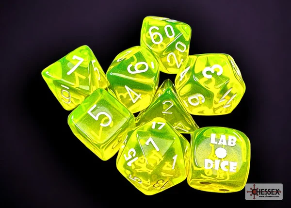 Chessex: Translucent Neon Yellow w/ White - Lab Polyhedral Dice Set (7) - CHX30061 - Image 2