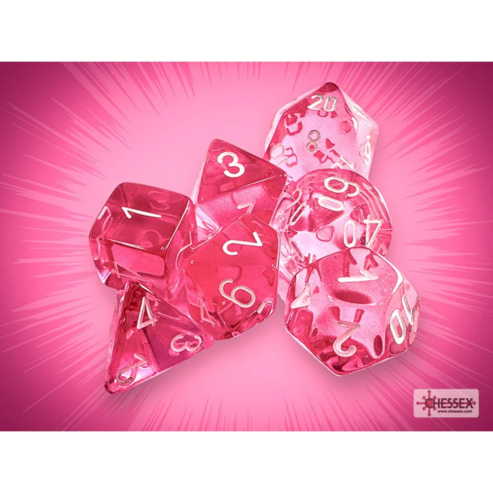 Chessex: Translucent Pink w/ White - Lab Polyhedral Dice Set (7) - CHX23084