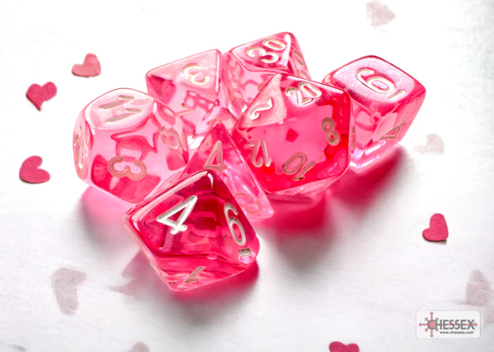 Chessex: Translucent Pink w/ White - Mini Polyhedral Dice Set (7) - CHX20384