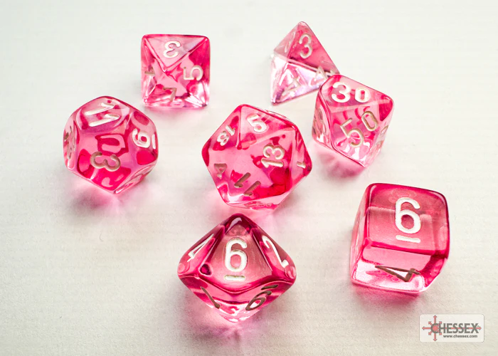 Chessex: Translucent Pink w/ White - Mini Polyhedral Dice Set (7) - CHX20384 - Image 2