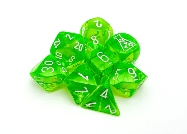 Chessex: Translucent Rad Green w/ White - Lab Polyhedral Dice Set (7) - CHX30062