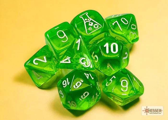 Chessex: Translucent Rad Green w/ White - Lab Polyhedral Dice Set (7) - CHX30062 - Image 2