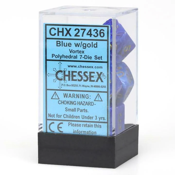 Chessex: Vortex Blue w/ Gold - Polyhedral Dice Set (7) - CHX27436