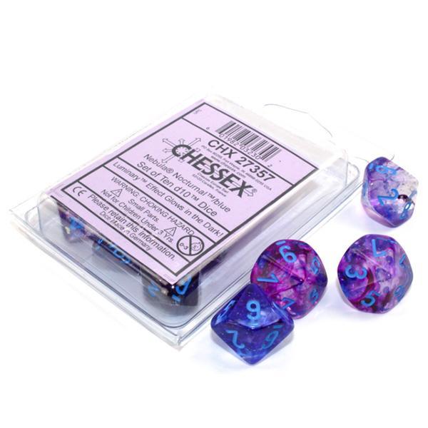 Chessex: Vortex Nocturnal w/ Blue- Dice Set 10D10 - CHX27357