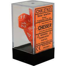 Chessex: Vortex Solar Orange w/ White - Polyhedral Dice Set (7) - CHX27423
