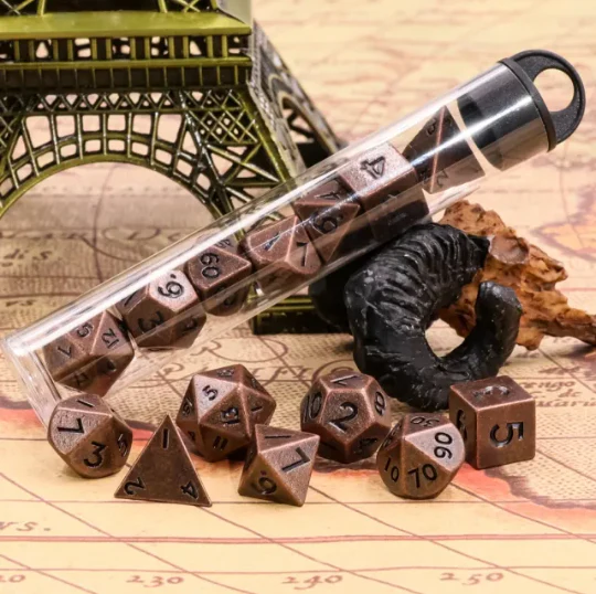 "Copper Nuggets" - Rusted Copper and Black - Mini Metal Dice (7) - Level One Dice - Image 3