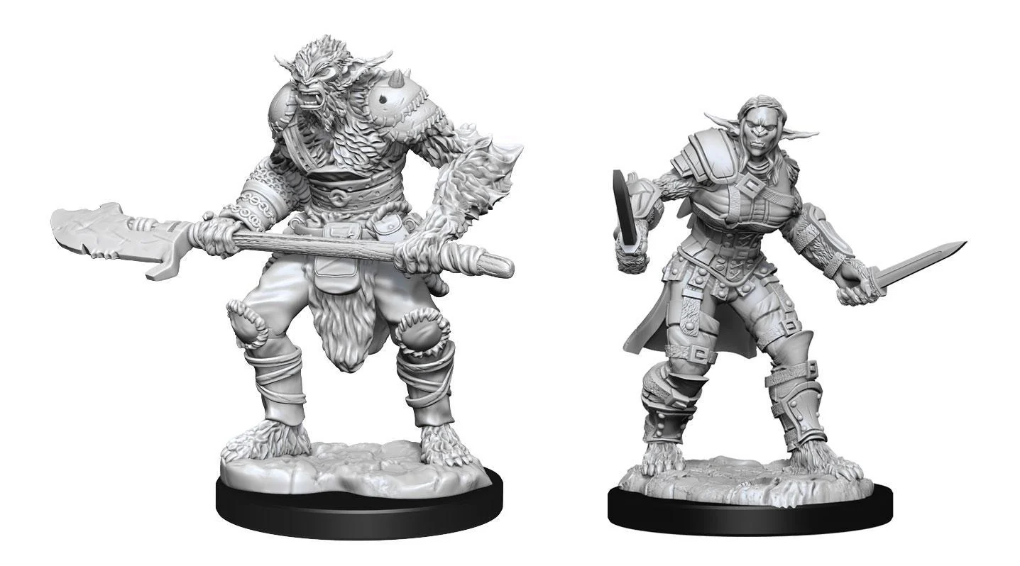D&D Nolzur's Marvelous Miniatures: Bugbear Barbarian Male & Bugbear Rogue Female - Unpainted