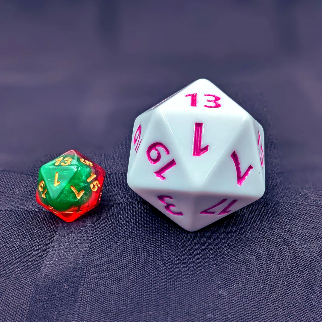 "Eros' Wish" - 40mm Titan Dice - White Opaque with Lilac - Level One Dice