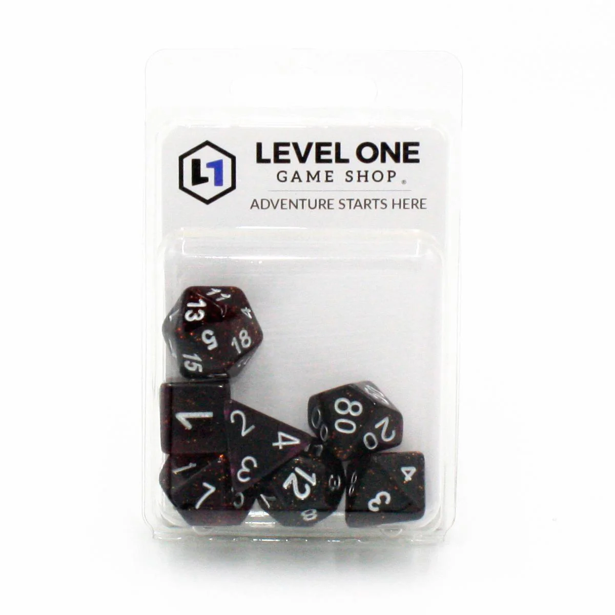 "Elven Wine" - Red and Purple Confetti Swirl - Polyhedral Dice (7) - Level One Dice - Image 2