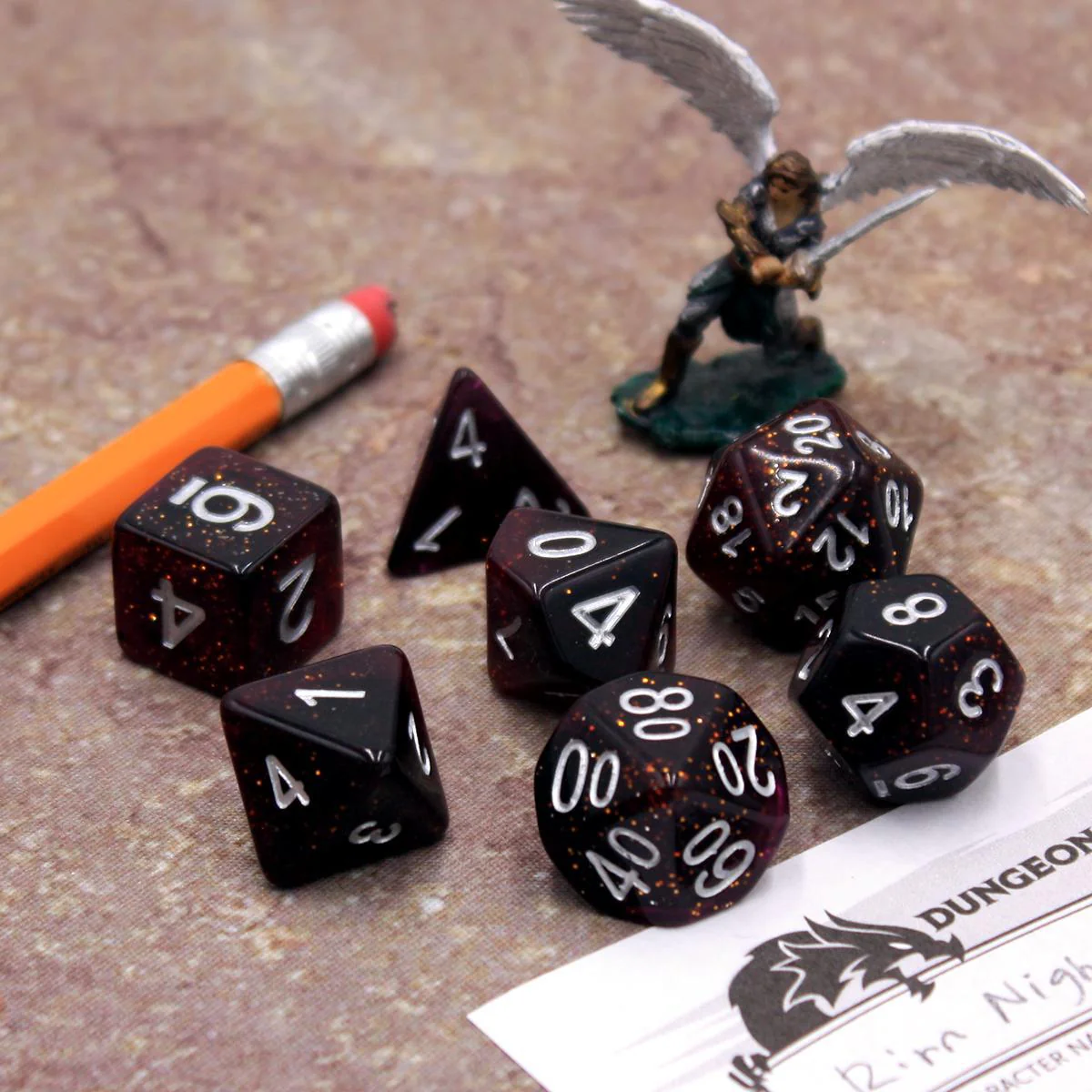 "Elven Wine" - Red and Purple Confetti Swirl - Polyhedral Dice (7) - Level One Dice - Image 5