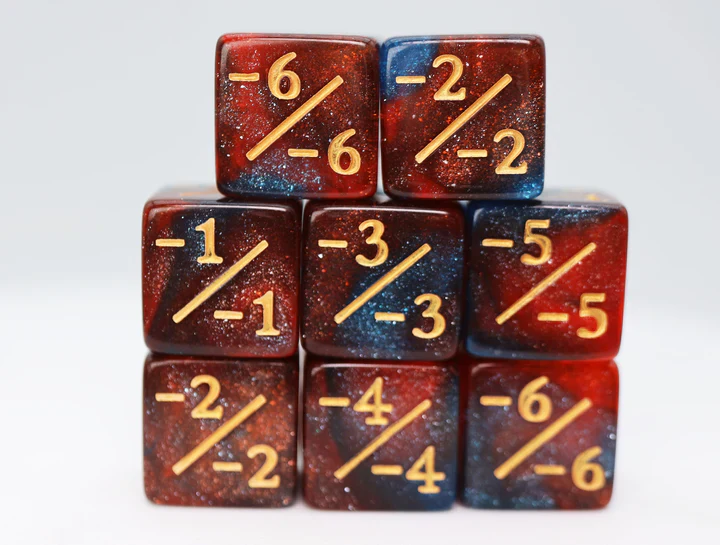 Foam Brain Games: -1/-1 Red & Blue Glitter Counters for Magic - set of 8
