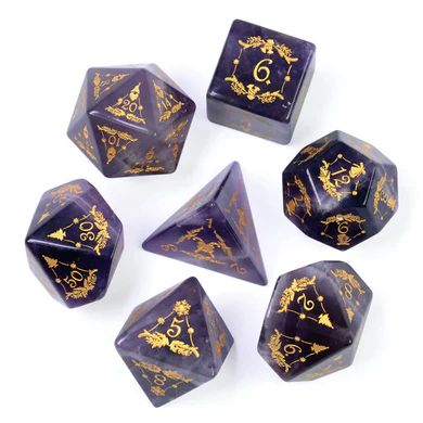 Foam Brain Games: Amethyst with Gold Embellishment - RPG Gemstone Dice Set - Image 2