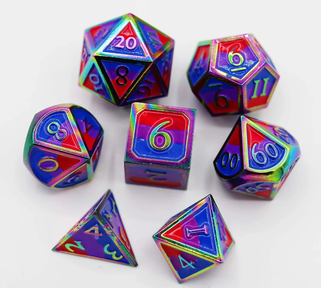 Foam Brain Games: Bisexual Pride Flag RPG Metal Dice Set