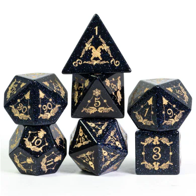 Foam Brain Games: Blue Sandstone with Gold Embellishment - RPG Gemstone Dice Set