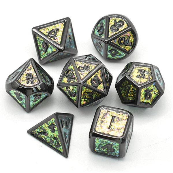 Foam Brain Games: Color Shifting Fields of Green Metal RPG Dice Set