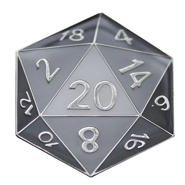 Foam Brain Games: D20 Metal Pin - White