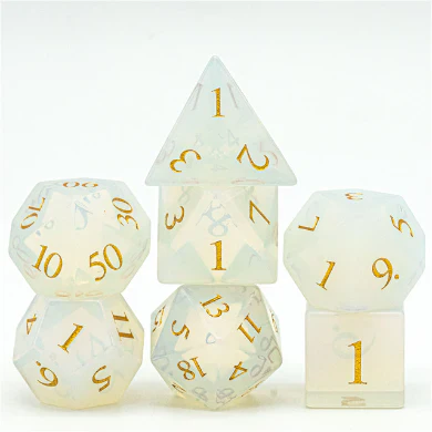 Foam Brain Games: Opalite with Gold Engraving - RPG Gemstone Dice Set
