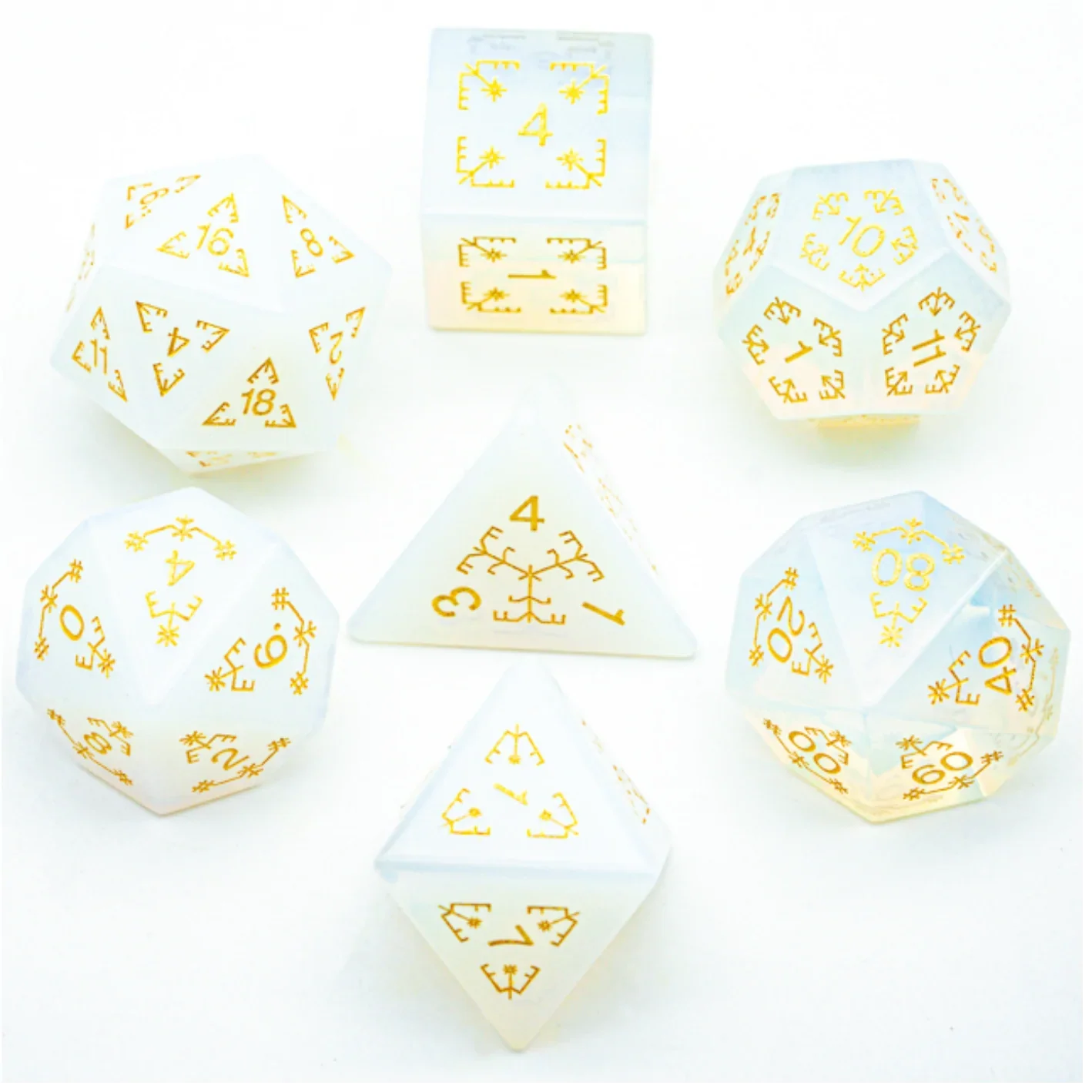 Foam Brain Games: Opalite with Gold Flourish Engraving - RPG Gemstone Dice Set