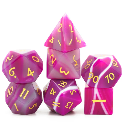 Foam Brain Games: Pink Agate with Gold Engraving - RPG Gemstone Dice Set