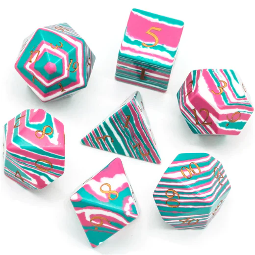 Foam Brain Games: Textured Turquoise Pink & Teal with Gold Engraving - RPG Gemstone Dice Set - Image 2