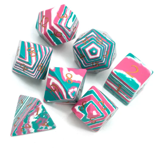 Foam Brain Games: Textured Turquoise Pink & Teal with Gold Engraving - RPG Gemstone Dice Set - Image 3