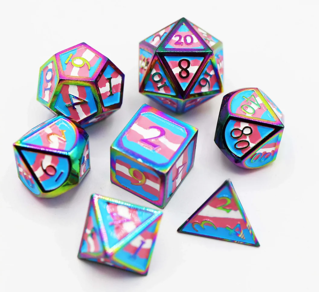 Foam Brain Games: Trans Pride Flag RPG Metal Dice Set