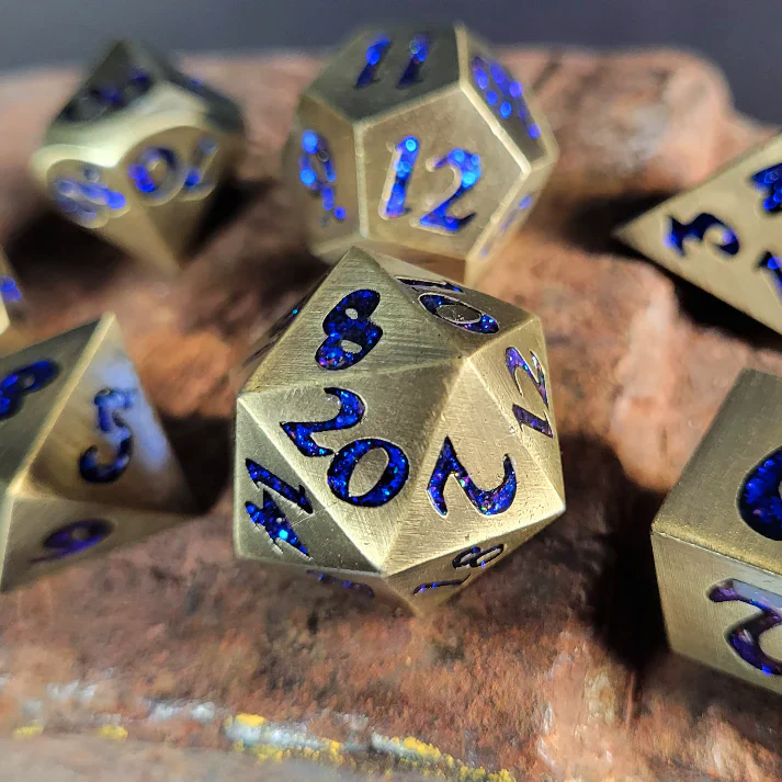 Forged Gaming: Lore Antique Bronze with Blue Mica - Metal RPG Dice Set