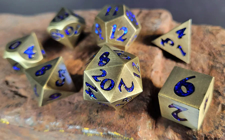 Forged Gaming: Lore Antique Bronze with Blue Mica - Metal RPG Dice Set - Image 2