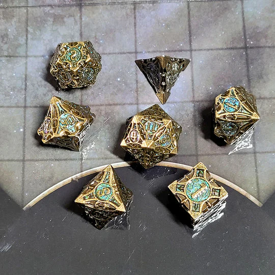 Forged Gaming: Arcane Enigma Ancient Bronze Blue - Metal RPG Dice Set