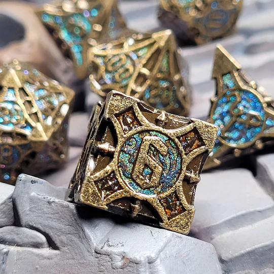 Forged Gaming: Arcane Enigma Ancient Bronze Blue - Metal RPG Dice Set - Image 2