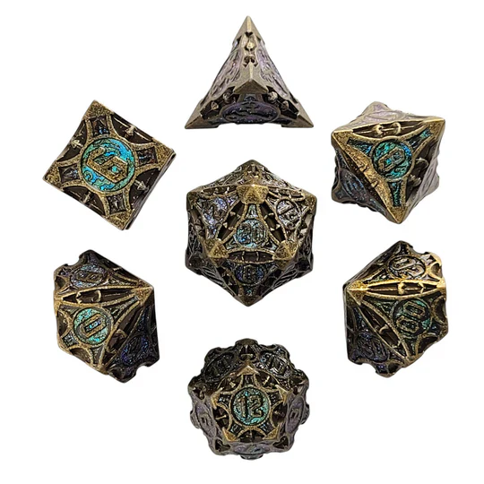 Forged Gaming: Arcane Enigma Ancient Bronze Blue - Metal RPG Dice Set - Image 3