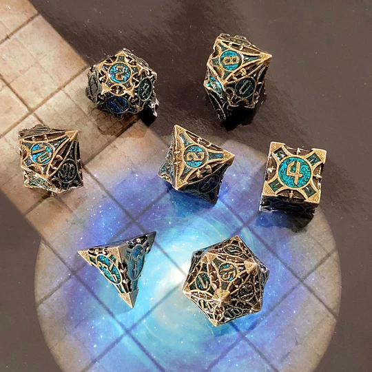 Forged Gaming: Arcane Enigma Ancient Gold Blue - Metal RPG Dice Set - Image 2