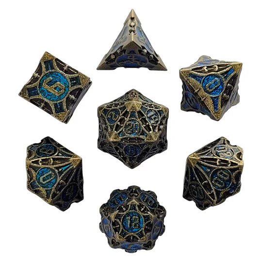 Forged Gaming: Arcane Enigma Ancient Gold Blue - Metal RPG Dice Set - Image 3