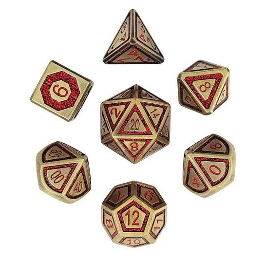 Forged Gaming: Celestial Artifact Antiqued Gold Red Glitter - Metal RPG Dice Set - Image 3
