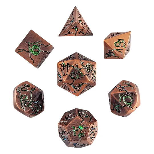 Forged Gaming: Cracked Antique Copper With Green Glitter - Metal RPG Dice Set - Image 2