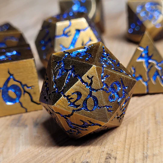 Forged Gaming: Cracked Bronze With Blue Glitter - Metal RPG Dice Set