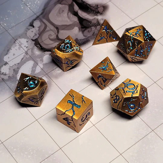 Forged Gaming: Cracked Bronze With Blue Glitter - Metal RPG Dice Set - Image 2