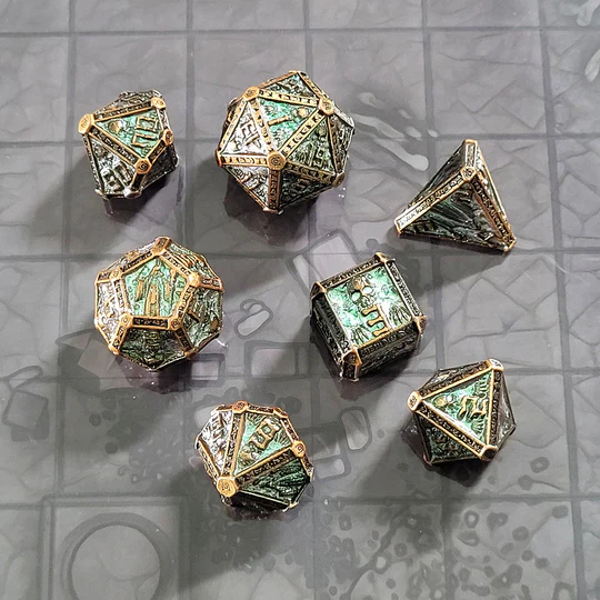 Forged Gaming: Cryptic Reliquary Shimmering Green - Metal RPG Dice Set - Image 2