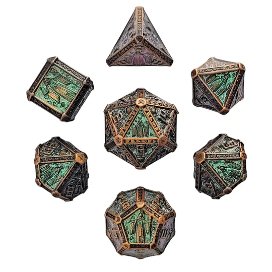 Forged Gaming: Cryptic Reliquary Shimmering Green - Metal RPG Dice Set - Image 3