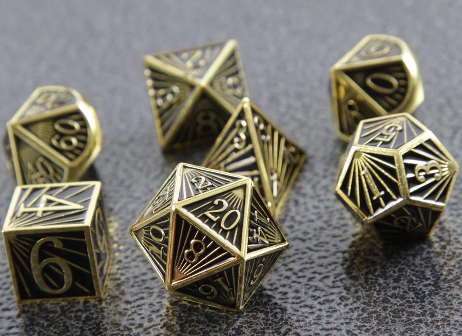 Forged Gaming: Deco Black Gold - Metal RPG Dice Set
