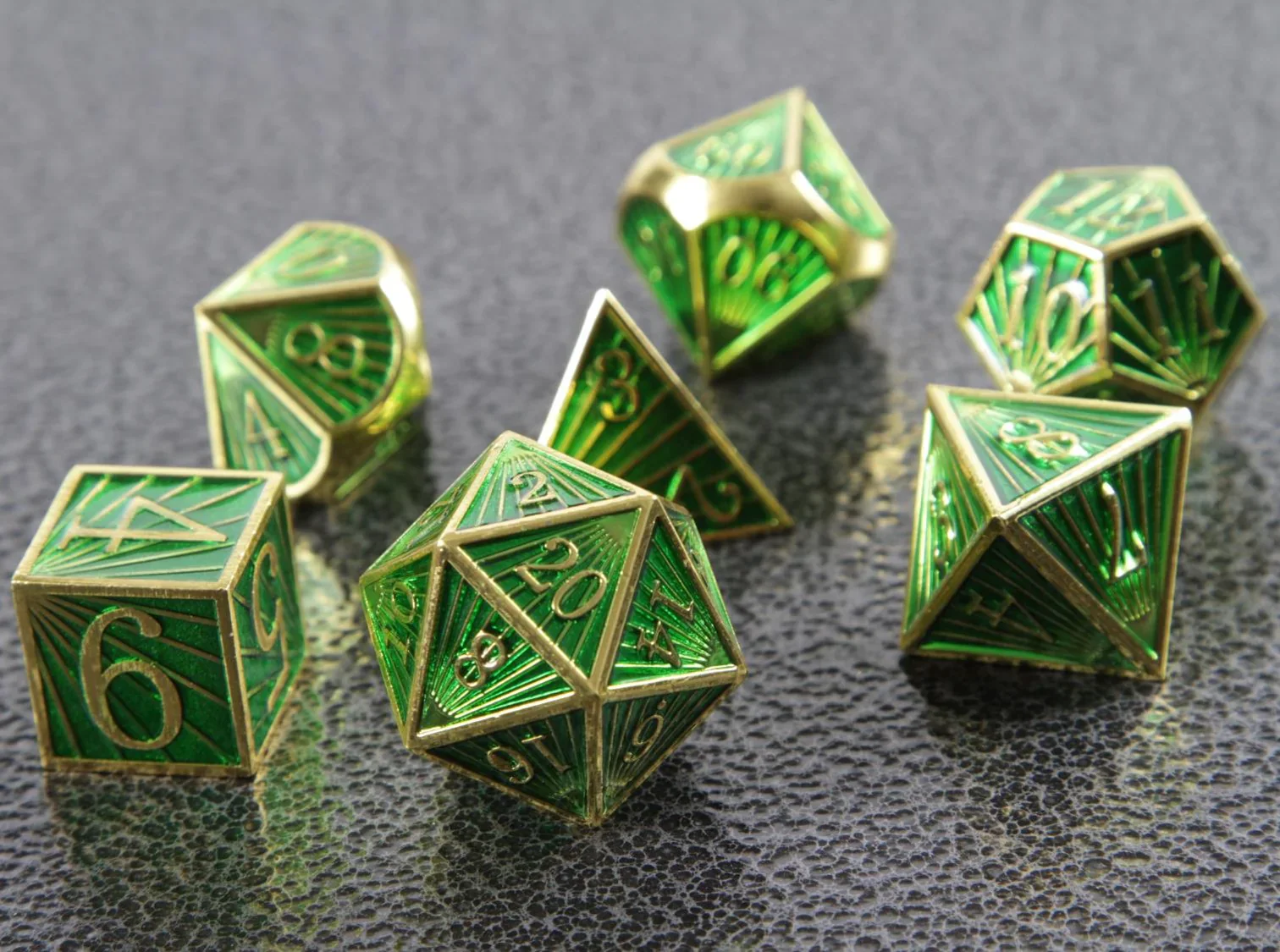 Forged Gaming: Deco Green Gold - Metal RPG Dice Set