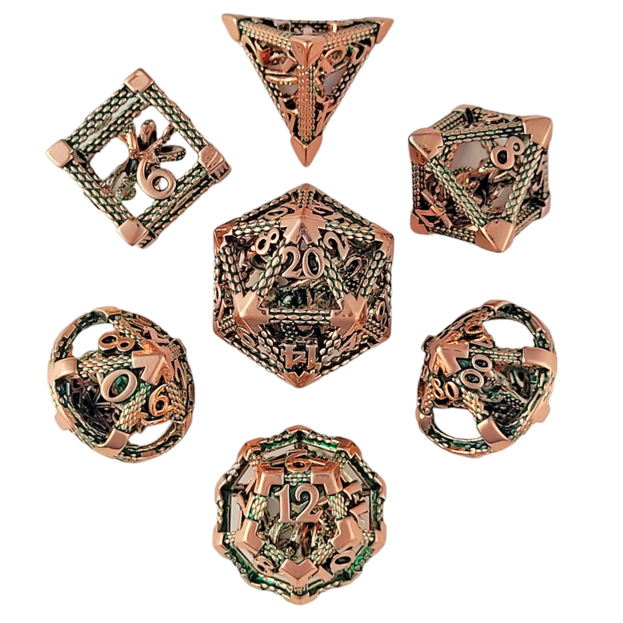 Forged Gaming: Deep Dreamer - Copper Green - Hollow Metal RPG Dice Set
