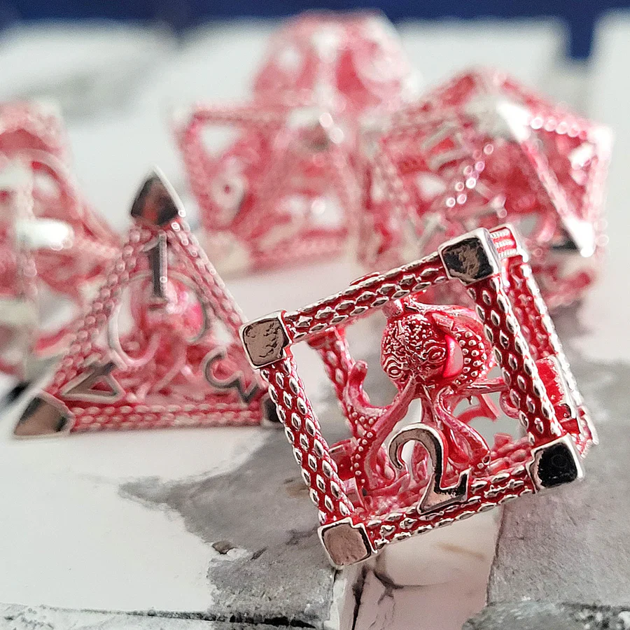 Forged Gaming: Deep Dreamer Silver Red Hollow - Metal RPG Dice Set