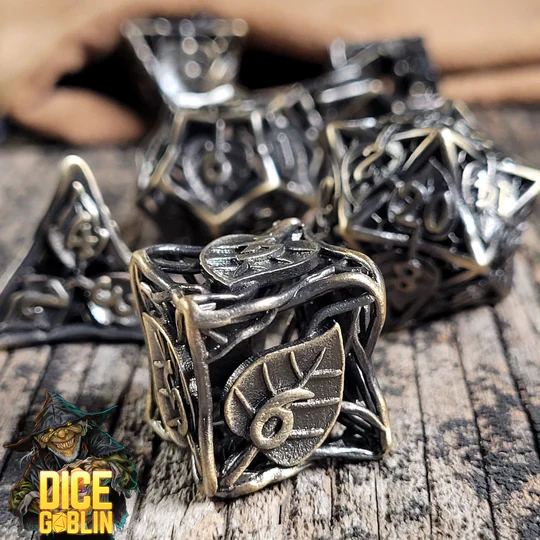 Forged Gaming: Dice Goblin - Leaves - Metal RPG Dice Set - Weathered Gold