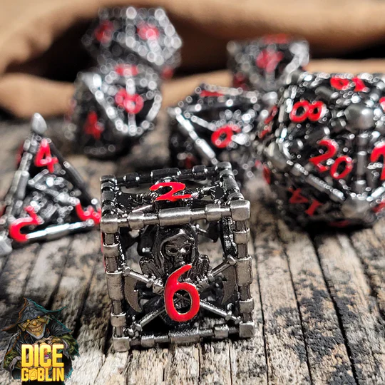 Forged Gaming: Dice Goblin - Reaper's Confine Hollow Silver with Red - Metal RPG Dice Set