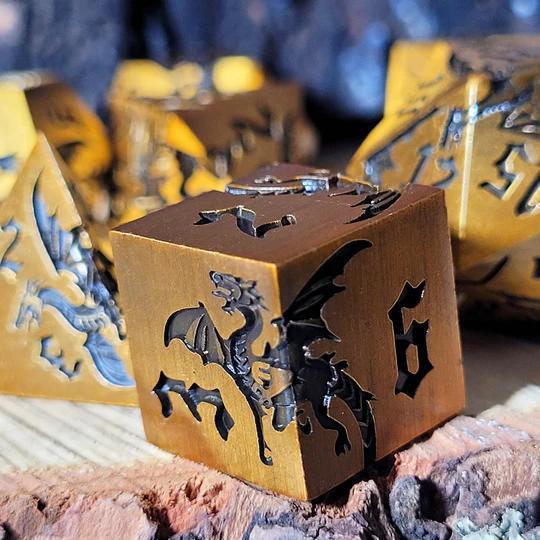 Forged Gaming: Dragon Attack Bronze Black Metal RPG Dice Set of 7