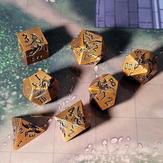 Forged Gaming: Dragon Attack Bronze Black Metal RPG Dice Set of 7 - Image 2